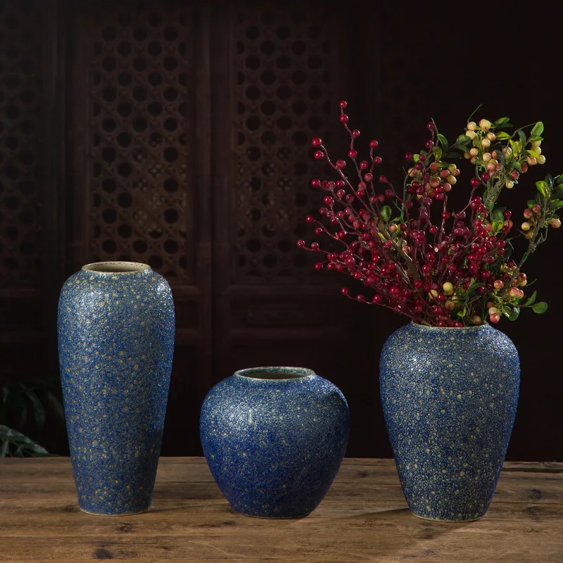 

Bubble Glaze Blue Restaurant Lobby Decoration Ceramic Floor Large Vase Tabletop Flower Pot