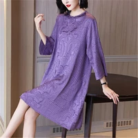 chinese style retro embroidered dress 2020 summer new miyake womens mid length mothers dress loose plus size a line dress wome