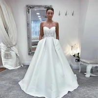 myyble newest satin wedding dresses a line sweetheart neck lace appliques sexy backless beach bridal gowns 2021vestido de noiva
