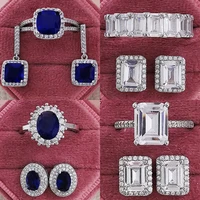 2pcs pack 925 sterling silver pink blue jewelry set for women ring earring wedding dubai bridal bijoux femme argent j4743