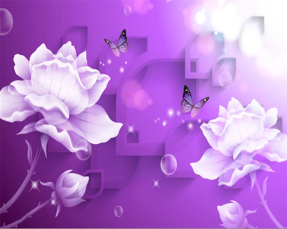 Обои на заказ 3d фрески фиолетовая бабочка ТВ фон настенная гостиная спальня