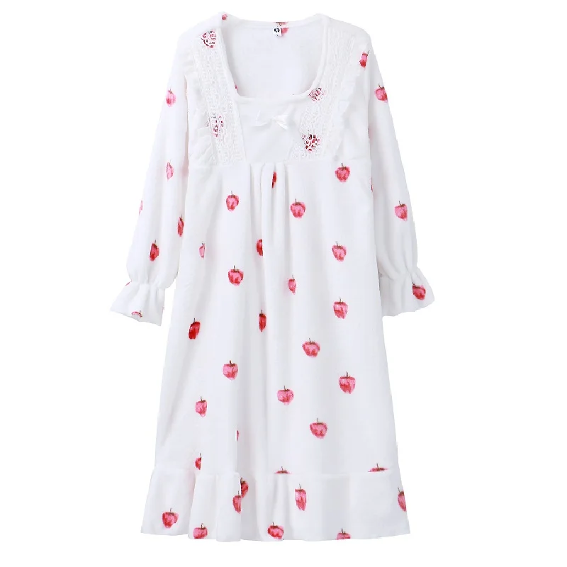 Polka Dot Flannel Ruffle Lace Nightdress Women 2021 Winter Loose Cute Korean Home Clothes Long Sleeve Warm Sleepdress Nightgown