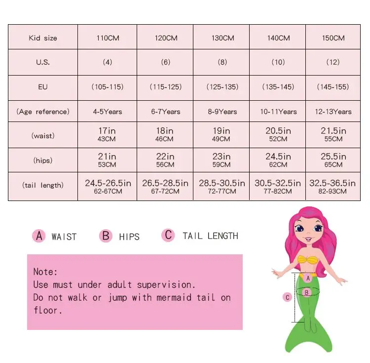 

Kids Girls Mermaid Tails Swimming Dresses Cosplay Costume Beach 3PCS Little Children Mermaid Swimsuit Swimmable Costumes C40D04