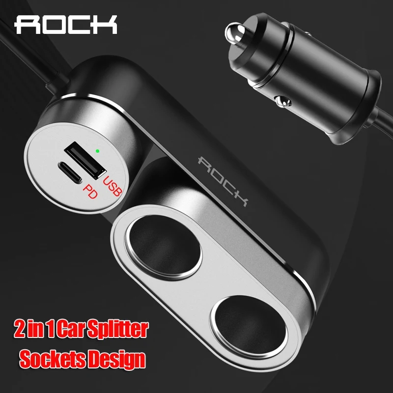 ROCK 2 в 1 розетка для автомобильного прикуривателя Разветвитель штекер USB C PD