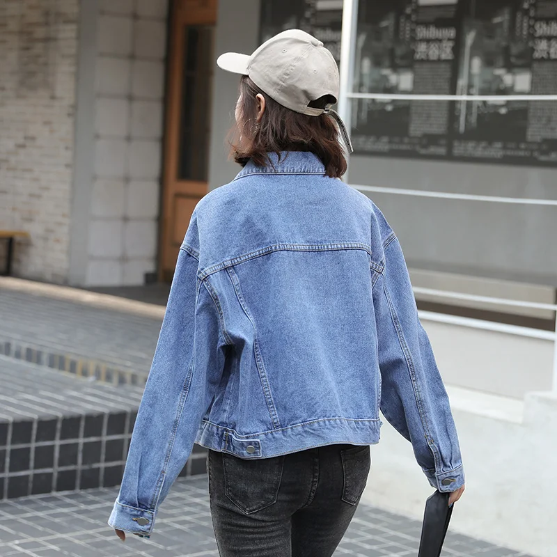 Женская джинсовая куртка свободного покроя повседневная ковбойская с большими