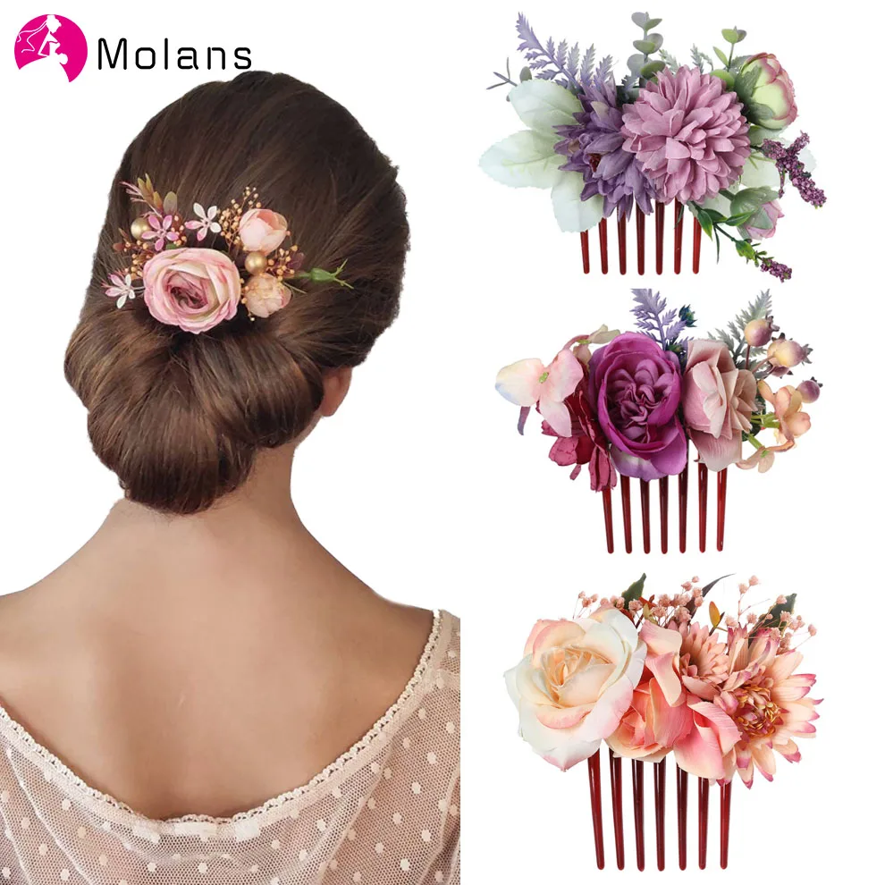 

Molans фиолетовые гребни для волос с розами, красивые элегантные гребни для волос с цветком, женские свадебные лесные фото головные уборы