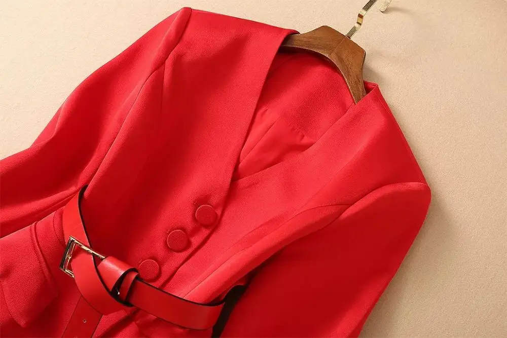 

European and American women's wear 2020 winter new style Long-sleeved V-neck single-breasted jacket Gauze skirt Fashion red suit