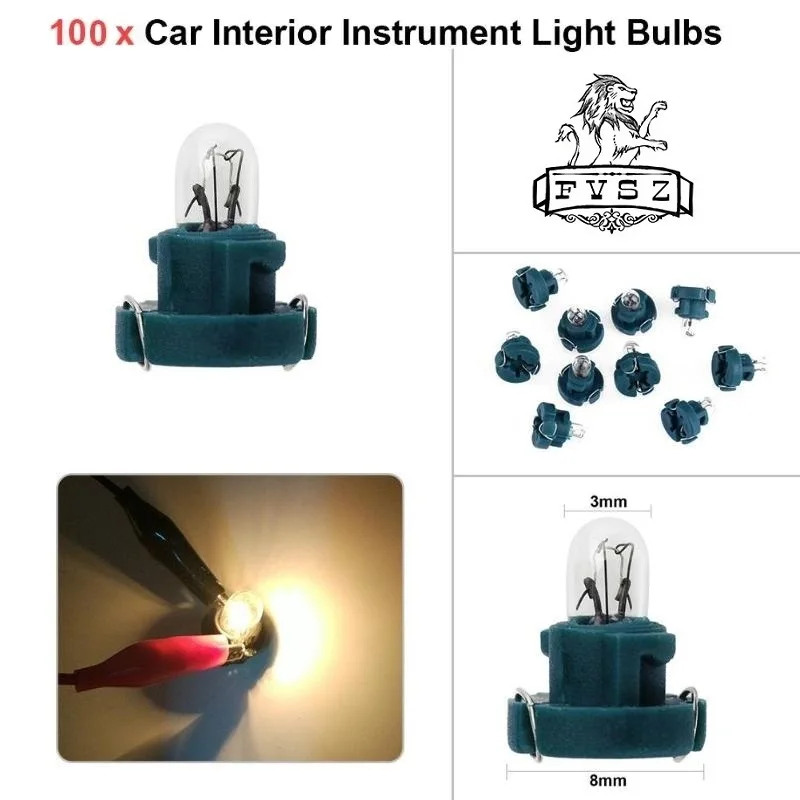 100pcs T3 12V 14V 0.56W 3000K Car Instrument Bulbs Audio Gear Indicator Lamp Dashboard Button Yellow Light + Green
