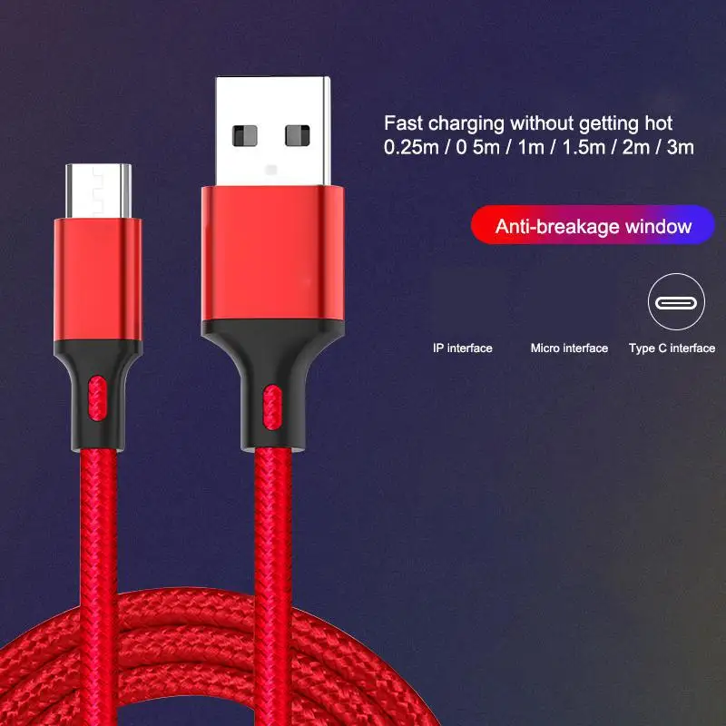 

Nylon Braided Micro USB Cable 1m/2m Data Sync USB Charger Cable Lightning For Iphone Tablet USB Type C Android USB Phone Cables
