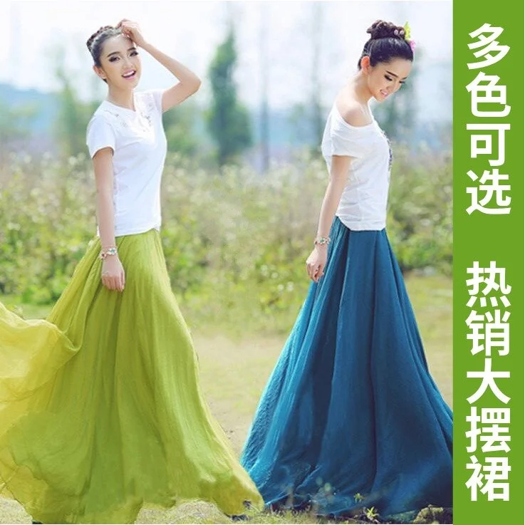 

2020 Bohemian swing long skirt spring and autumn 8 meters mopping beach skirt chiffon skirt