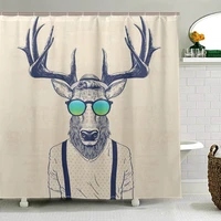antlers fabric polyester shower curtains illustration of deer dressed up like cool hipster fun animal bath curtain for bathroom
