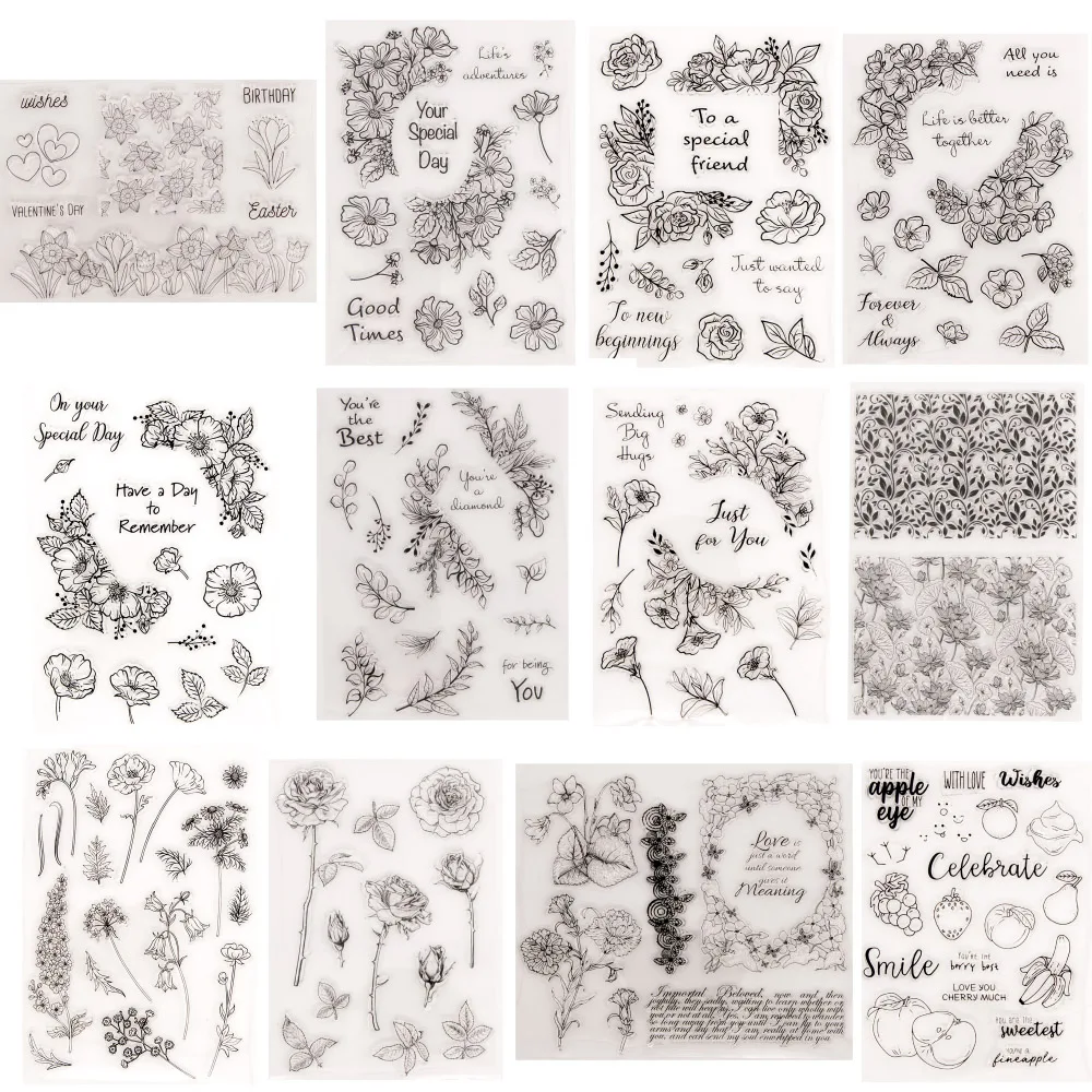 

13 Styles Flowers Clear Stamps for DIY Scrapbooking Card Rubber Stamp Making Album Photo Crafts Decoration