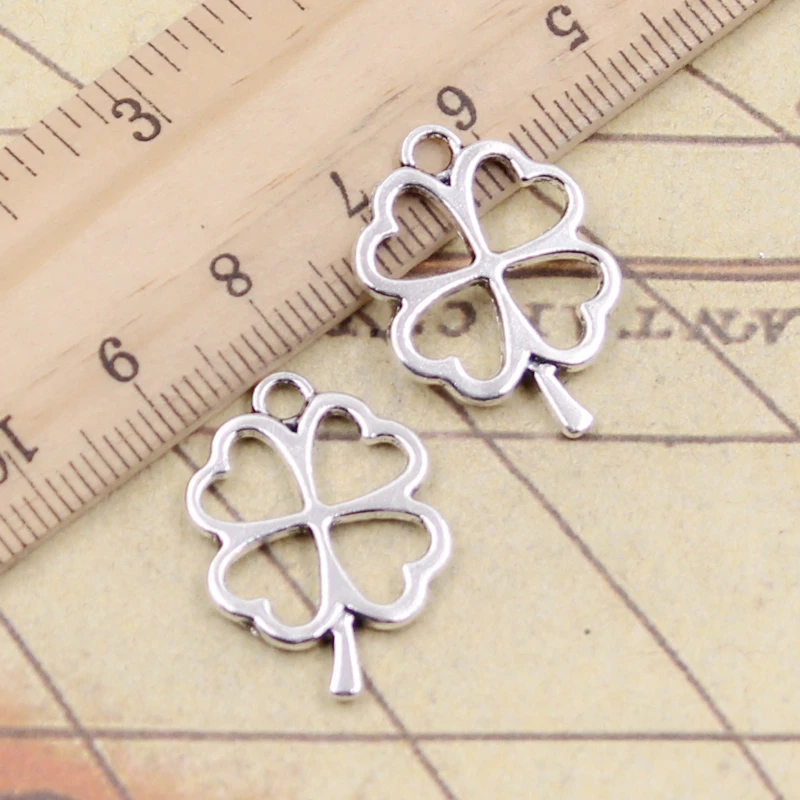 

20pcs Charms Lucky Four Leaf Clover Irish 24x17mm Tibetan Bronze Silver Color Pendants Antique Jewelry Making DIY Handmade Craft