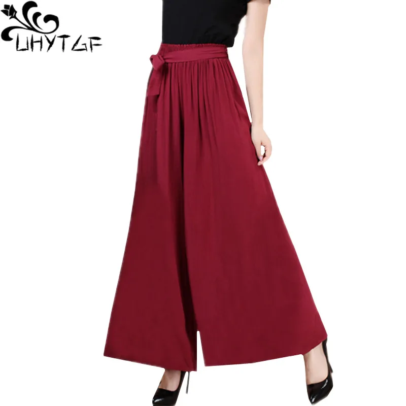 

UHYTGF Summer pants woman fashion cotton linen casual wide-leg thin sweatpants women loose high-waist casual female trousers 866