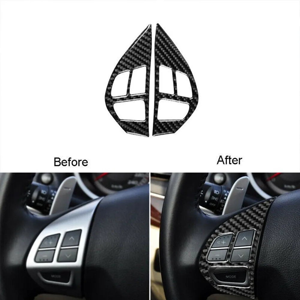 

2PCS Black Carbon Fiber Steering Wheel Button Cover Decoration Trim For Mitsubishi Lancer 2008-2014 Interior Accessories