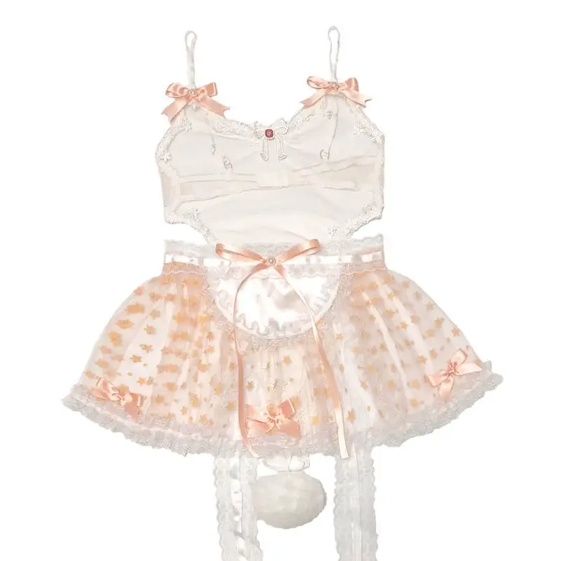 

Cute Girl Costume Sexy Underwear Lace See Through Babydoll Women Pink Maid Transparent Exotic Set Kawaii Cosplay Lingerie