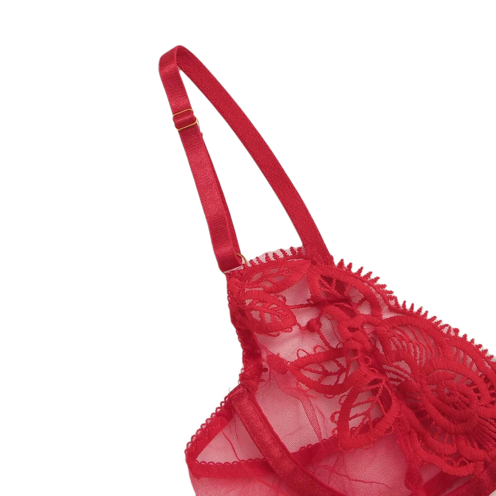 

Women's Sexy Fashion See-Through Mesh Hollow Flower Mesh Lace Lace Sexy Lingerie High Waist Belt Thong Three-Piece Suit