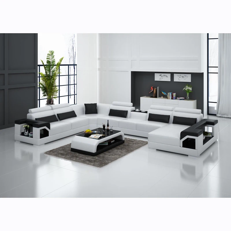 Современный кожаный диван для гостиной с шезлонгом | Мебель