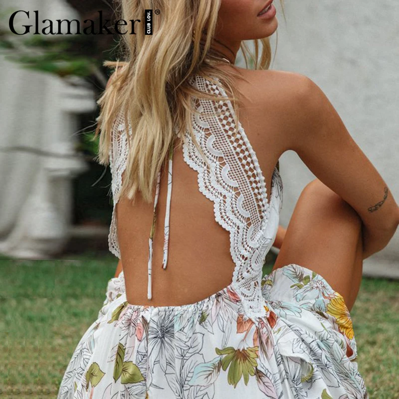 Женское длинное платье с цветочным принтом Glamaker Boho летнее пляжное без рукавов