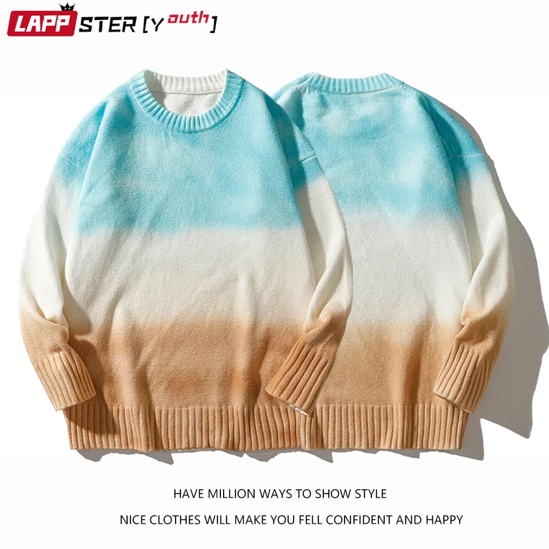 

LAPPSTER-Youth Men Harajuku Oversized Knitted Sweater 2022 Mens Tie Dye Korean Fashion Pullovers Man Vinatge Streetwear Sweaters