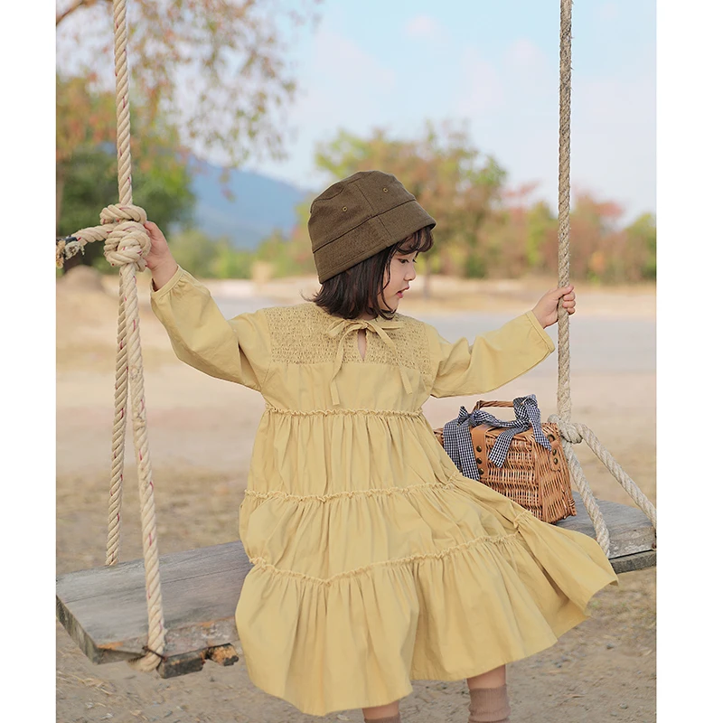 Плиссированное Платье для девочек корейская мода 2020 новинка весенняя и осенняя