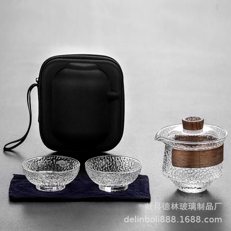 

Heat-resistant glass quick-passer cup, one pot, two cups, travel tea set, portable outdoor office single and double tea making