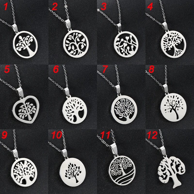 

Stainless Steel Tree of Life Round Small Pendant Necklace Silver Colors Bijoux Collier Elegant Women Jewelry Gifts longnecklace