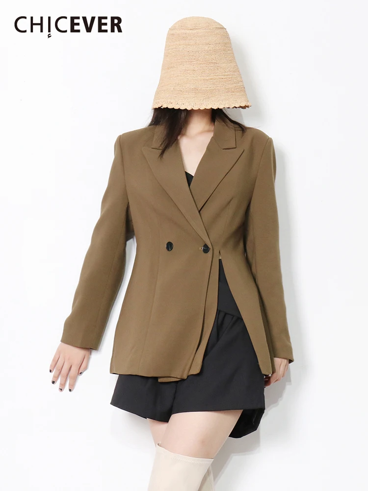 

CHICEVER Temperament Side Split Blazer For Women Notched Collar Long Sleeve Casual Plain Blazers Female Fashion New Clothing
