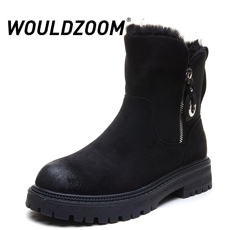 

WOULDZOOM Flat Platform Shoes Women Increase Faux Fur Snow Boots Woman Zip Cotton Casual Ladies Boot 2021 Winter Drop Shipping
