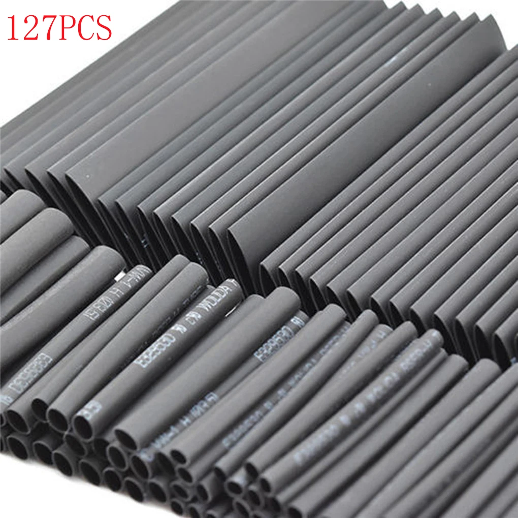 

127pcs/lot Heat Shrink Tubing Black Tube Heat Shrink Tube Black Electric Wire Sleeve Wrap Insulation Cable Tubing Assortment 2:1