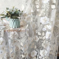100135cm embroidery flower leaf sequin lace fabric chic tulle mesh floral fabric for diy wedding dress cheongsam curtain