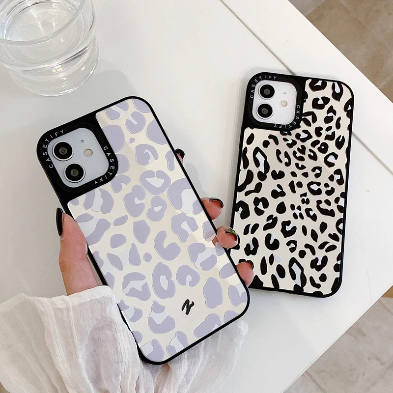 

Luxury Brand Makeup Mirror Sexy Leopard Phone Case For iPhone 13 12 11 Pro Max X Xs Max Xr 7 8 Puls SE Cases Hard Back Cover