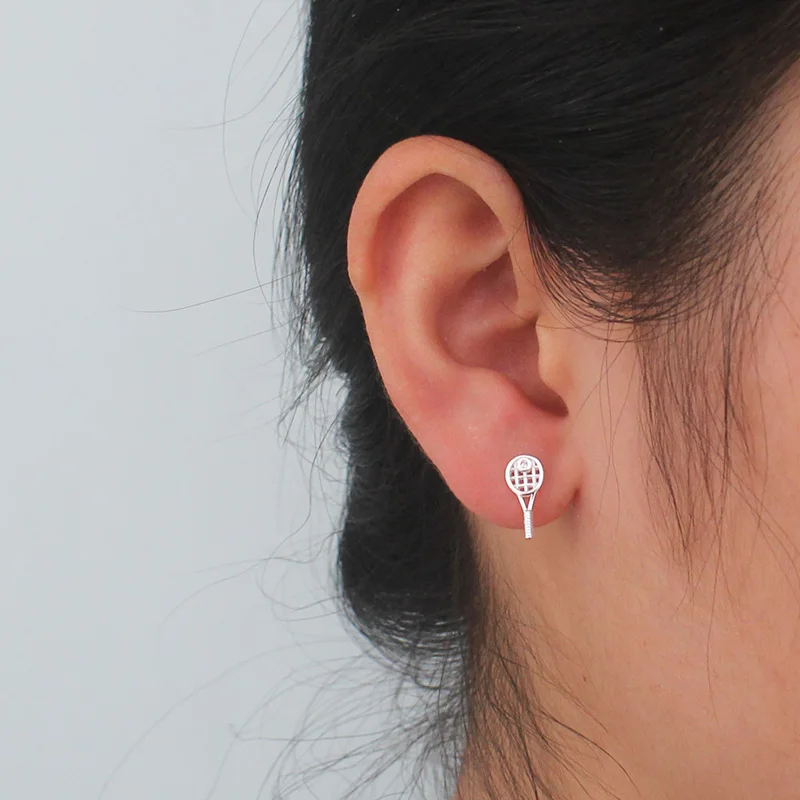 Trusta 925 Sterling Silver Earring Jewelry Women's Fashion Small Tennis Racket Stud Earrings Sport Gift for Girls Teens DS1283 |