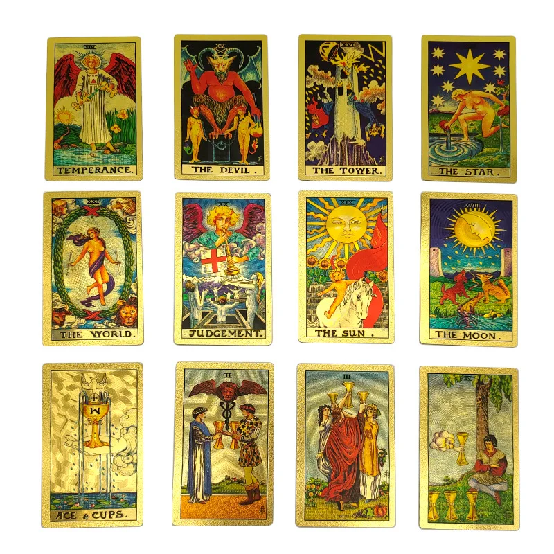 Красочный водонепроницаемый Таро из золотой фольги пластиковый полностью