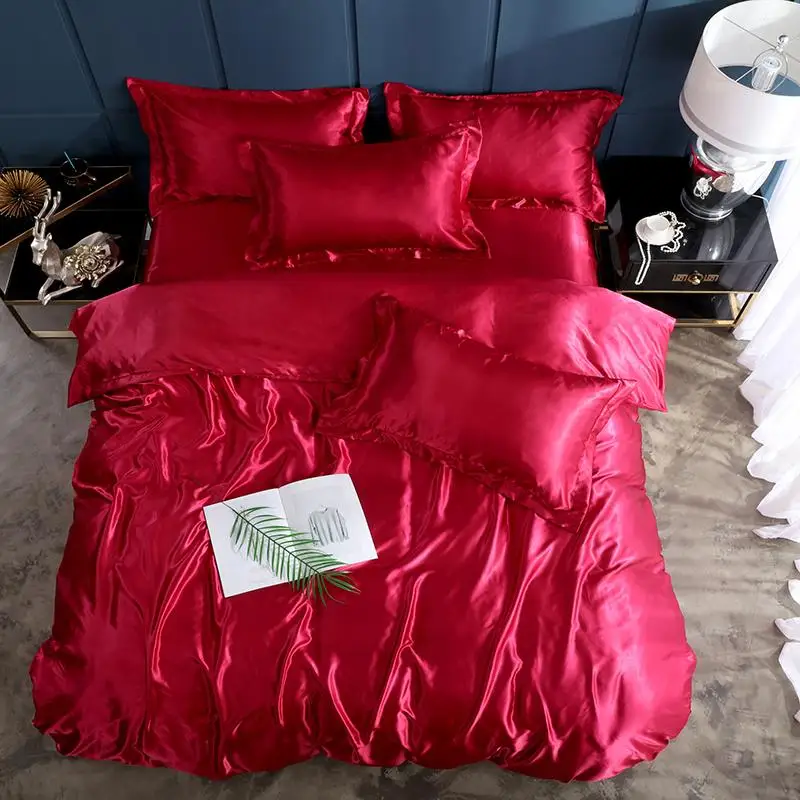 Juego de cama de seda satinada, funda nórdica roja de 30 piezas, tamaño de la UE, tamaño individual, King y doble, 3 uds.