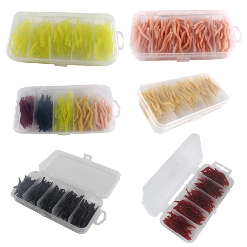 

150pcs Boxed Colorful Soft Artificial Fishing Lure 4cm Simulation Earthworms Bionic Worms Maggot Silicone Bait Lures