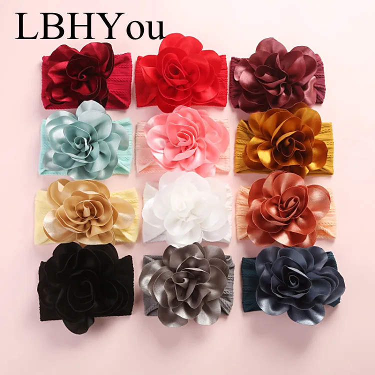 

Новинка 2020, нейлоновые повязки на голову для девушек с большими цветами, вязаный шлейф ручной работы, шелковые широкие повязки на голову