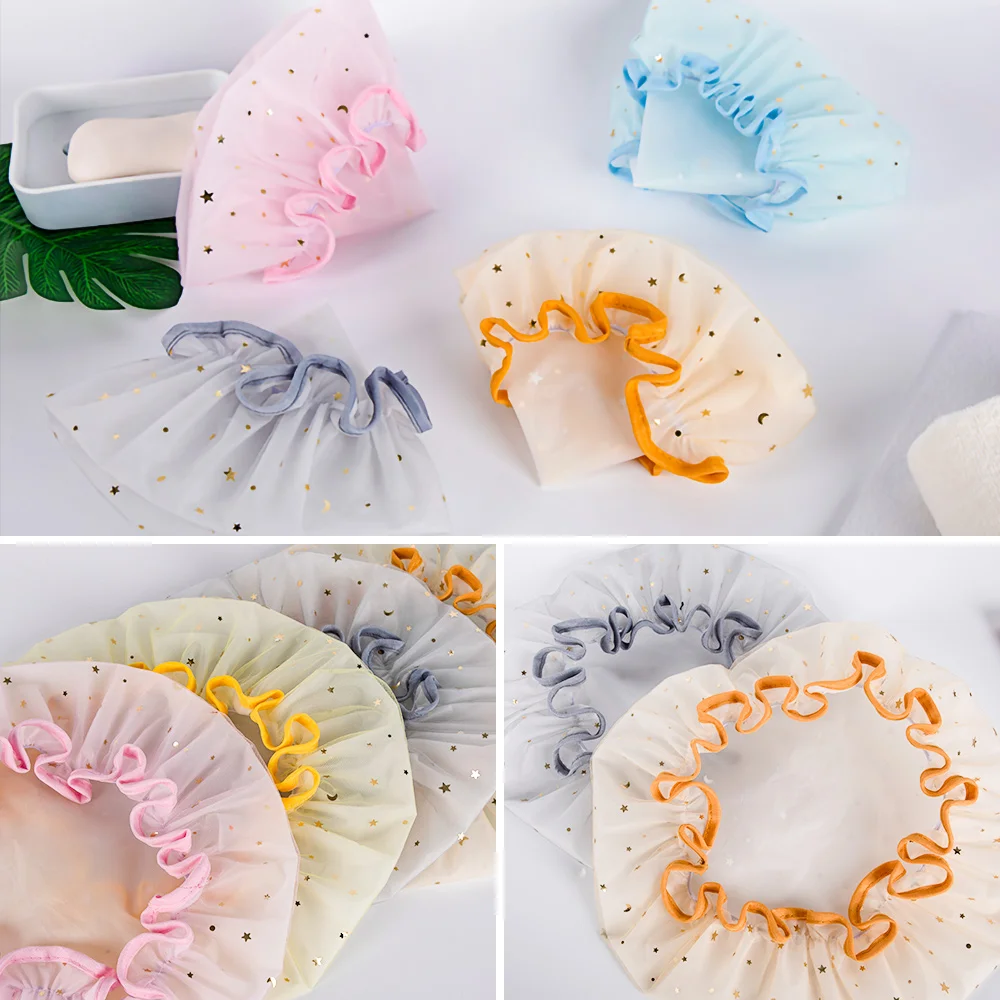 

2 Pieces Elastic Band Mesh Shower Cap Reusable Large Shower Cap Waterproof Bathroom Products Long Hair Bonnets For Women