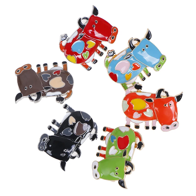 

Women Men Enamel Animal Party Causal Brooch Pins Gifts Rhinestone Lovely Cattle Brooches Enamel Cow Cattle Brooches
