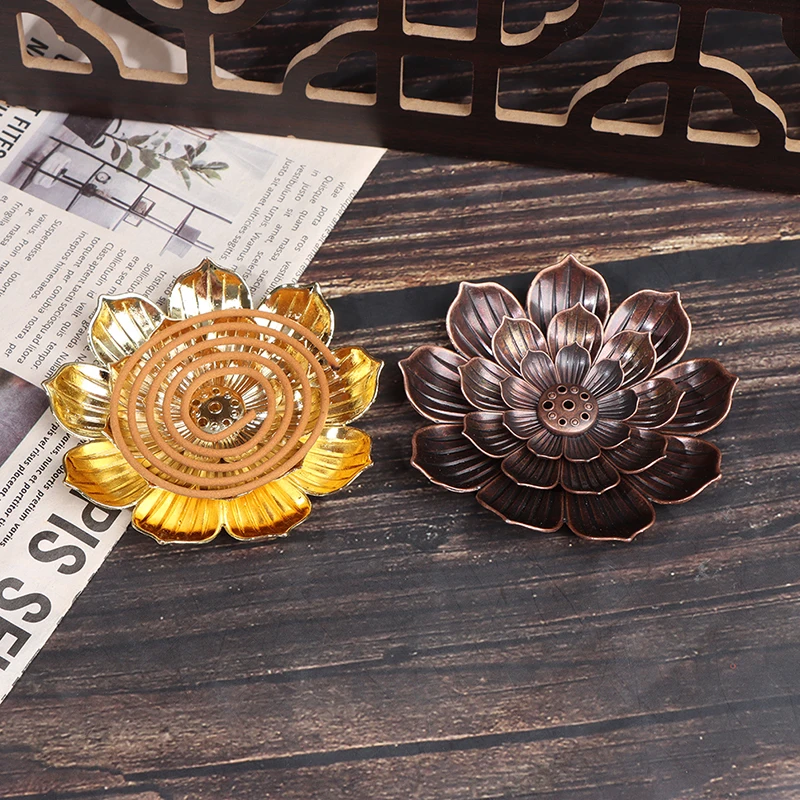 Alloy Incense Burner Stick Incense Holder Plate Burner Plate Buddhism Coil Lotus Censer Home Decoration 1 Pc