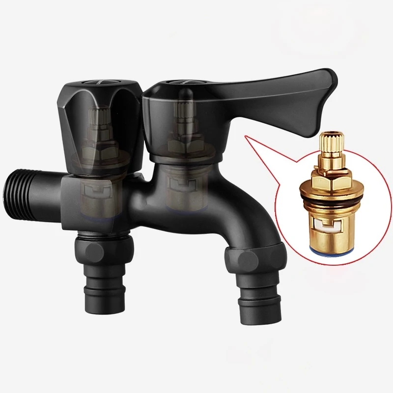 

Refined Copper Wall Mount Faucet G1/2'' Black Outdoor Bibcock 1 In 2 Out Washing Machine Mop Pool Tap Garden Watering Fitting