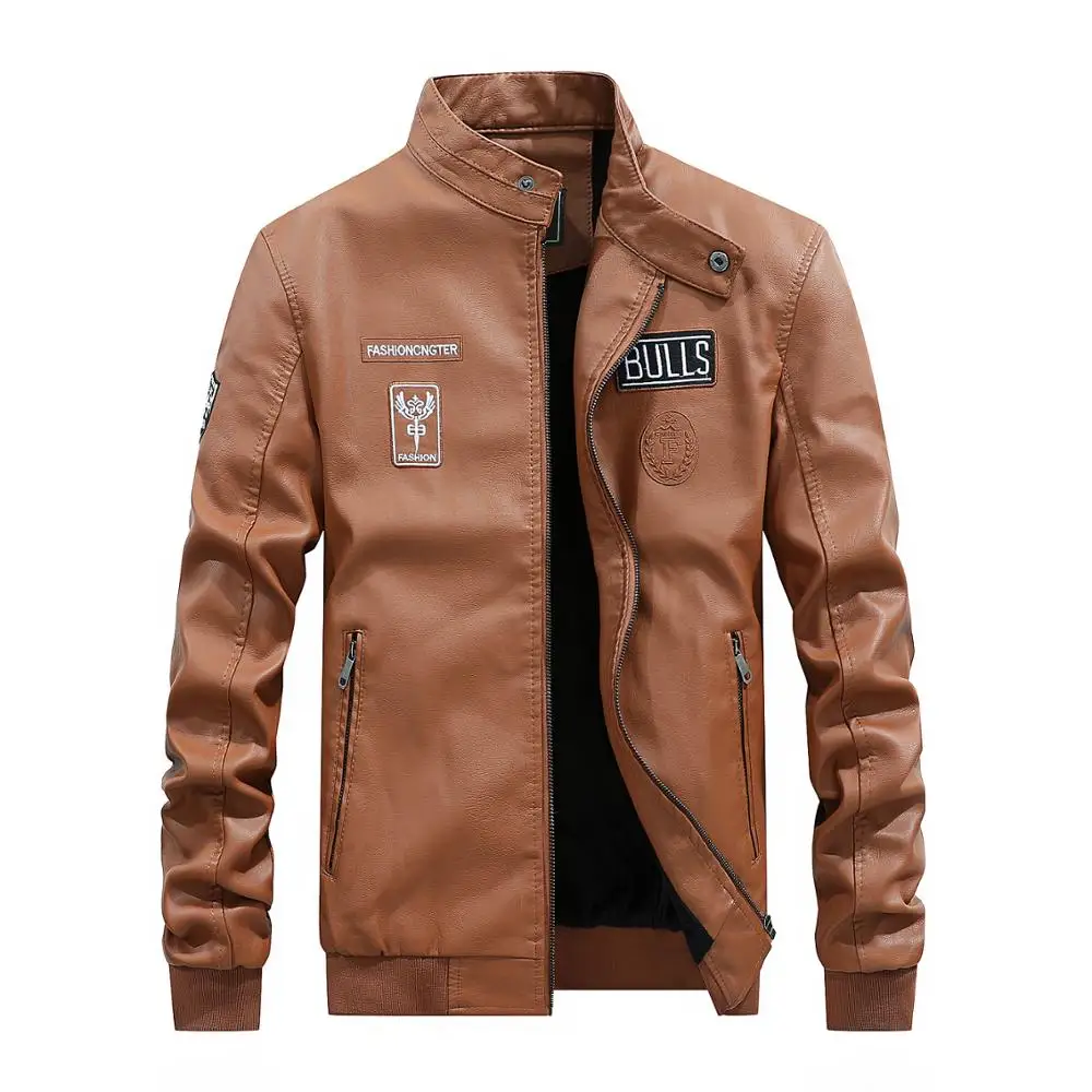 Куртка мужская из искусственной кожи мотоциклетная кожаная куртка с узором