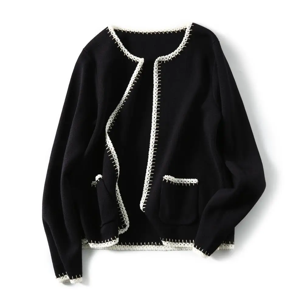 

2020 Autumn and winter new style collision Color Bright Silk Loose show thin and foreign air show temperament knitting Cardigan