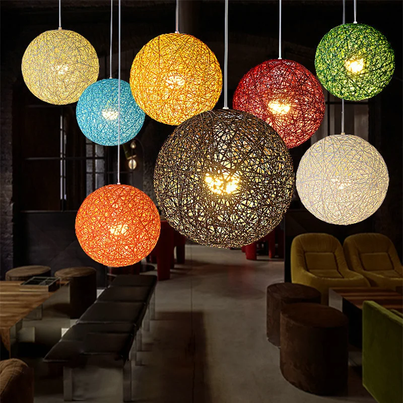 Hemp Ball pendant lights modern Dining room Cofe Restaurant hanging Light Rural Cany Pendant Lamp Decoration lighting fixtures | Лампы и