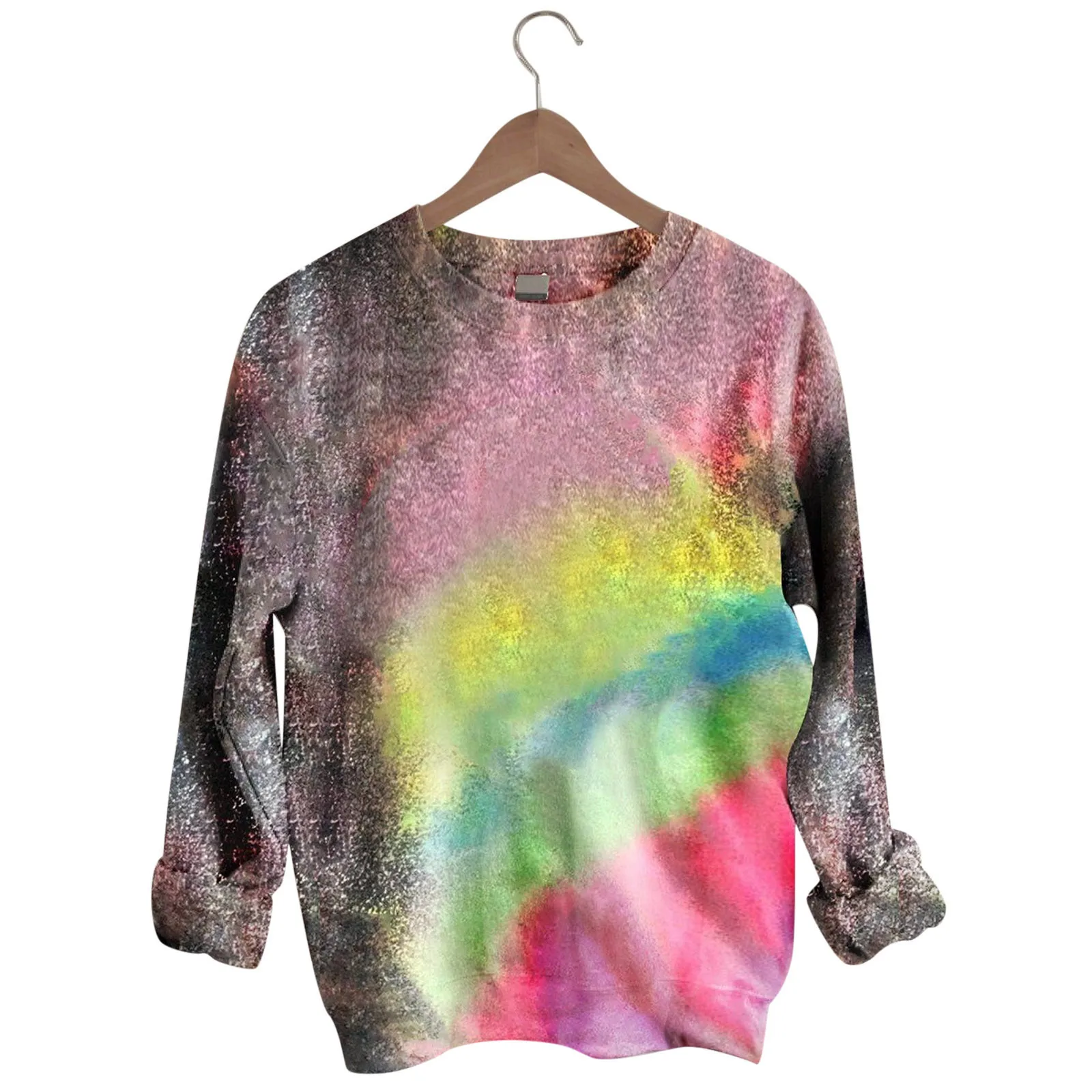 Свободный пуловер свитшот модный осенний с круглым вырезом и принтом худи в