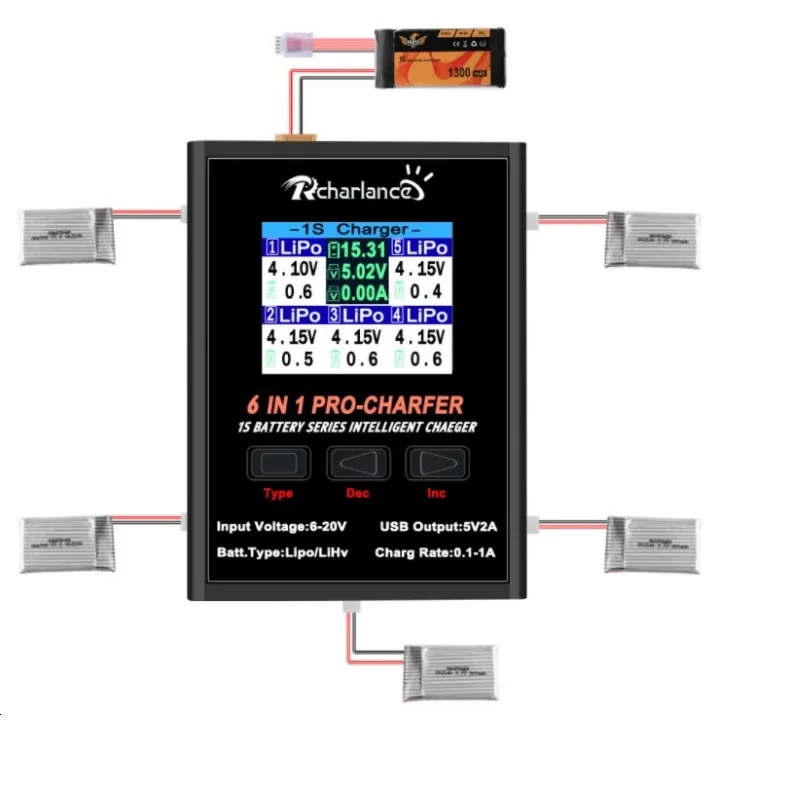

News 6 in 1 PRO 6x4.35W 6X1A Quadcopter Power Charging Battery Charger For 1S LiPO Battery Charger With Micro MX mCPX JST