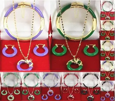 

Party Jewellery color-green/purple/red /black colorful bangle dragon pendant earring can choose
