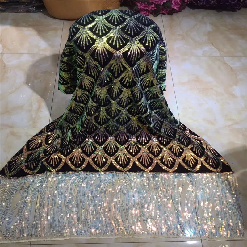 Сетка кружевная отделка последние Африканские кружева золотые кисточки блестки