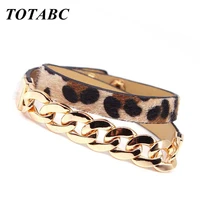 totabc fashion retro leopard print double surround leather bracelets for women unisex bangles pulseiras jewelry