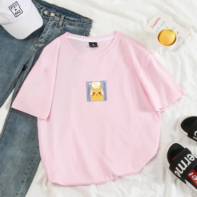 pink Женская футболка забавная пика Пикачу с принтом Harajuku футболка летние пастельные цвета Kpop Покемон игровая футболка Размер S-4XL 10 цветов - Цвет: pink